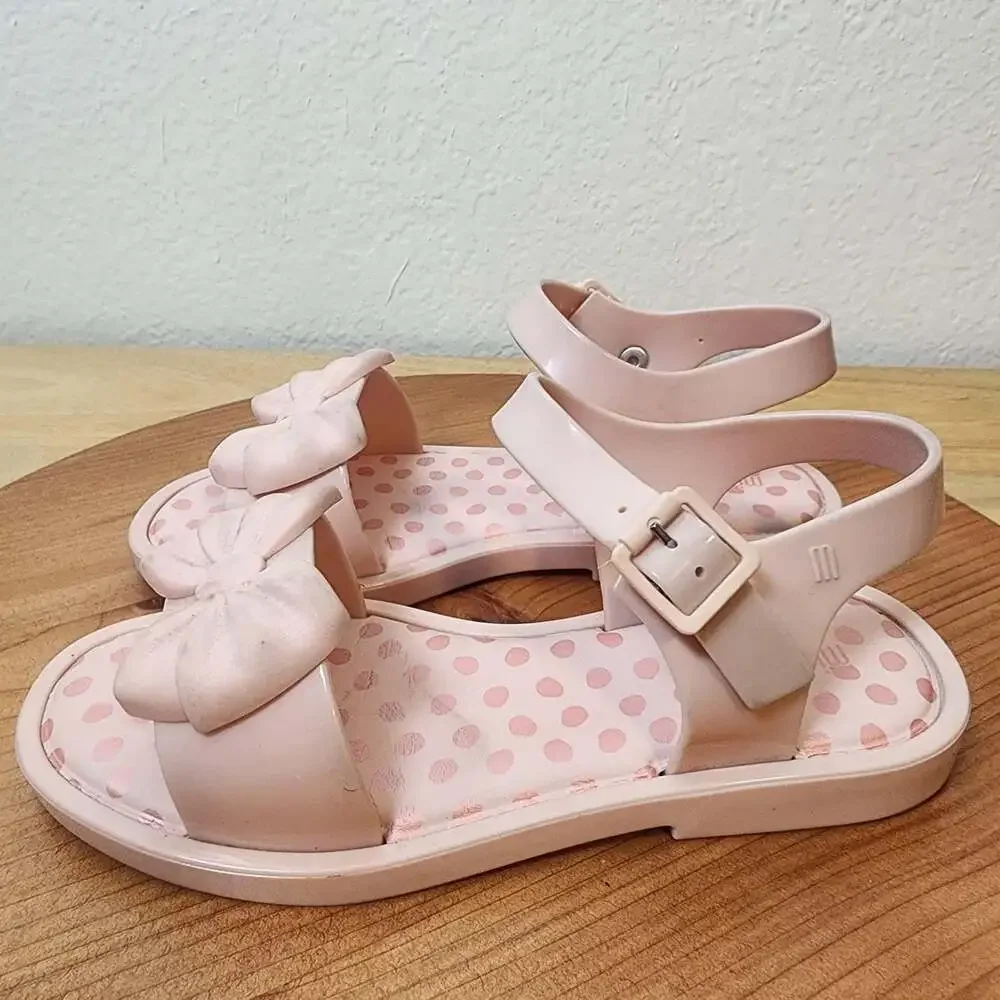 Mini Melissa Sandals Girls Size 2 Pink Bow Jelly Polka Dot Vegan Summer